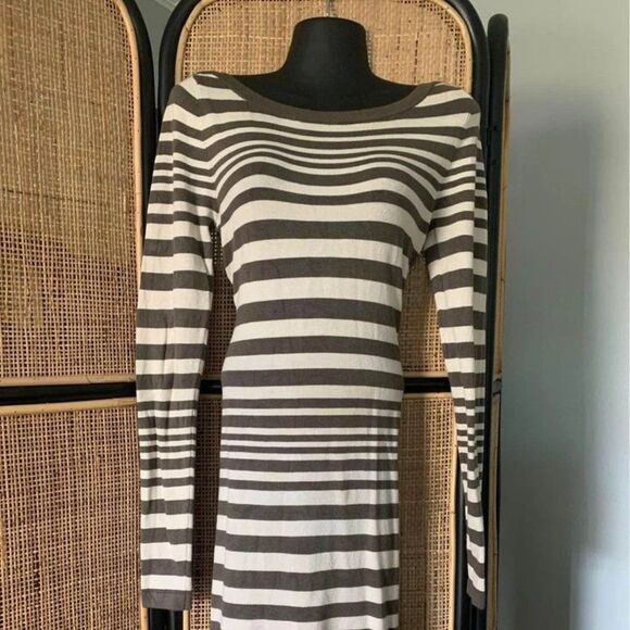 French connection Sweater dress long sleeve olive green and cream Sz6 - Picture 1 of 9